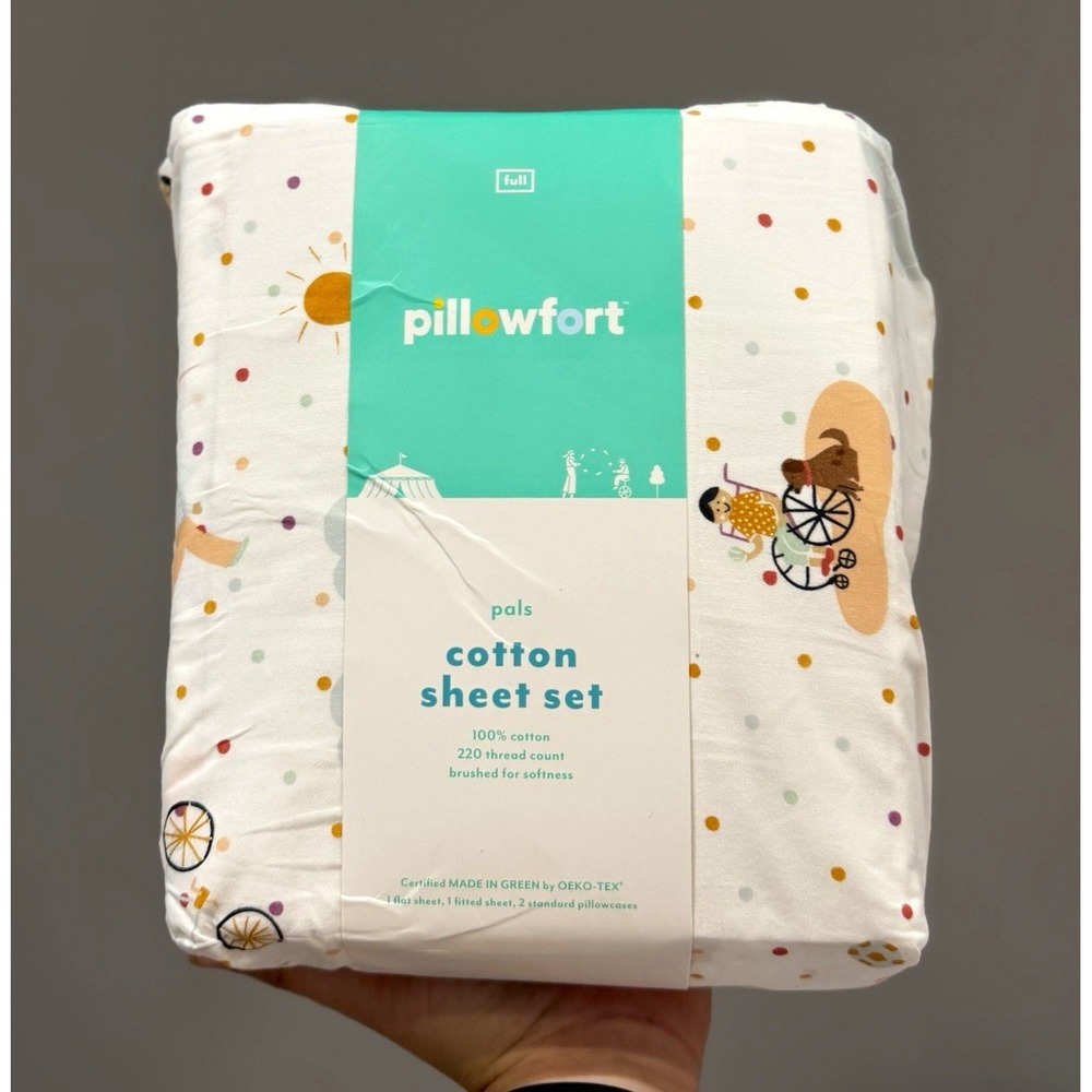 Pillowfort Pals Full Sheet Set 100% Cotton Polka Dot 220 Thread Count